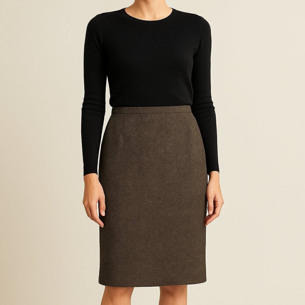 Lauren Ralph Lauren Tweed Skirt Size 4 Brown 100% Lambswool Wool Fully Lined